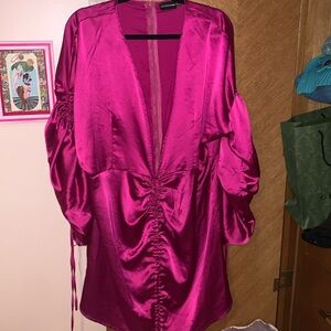 Pretty little thing fuschia pink satin dress.